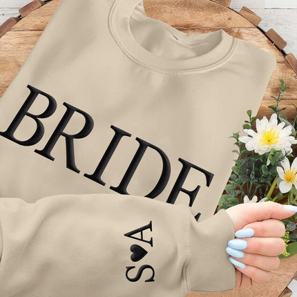 Personalised Puff Printed Bride Sweatshirt, Custom Embossed Bride To Be Sweater