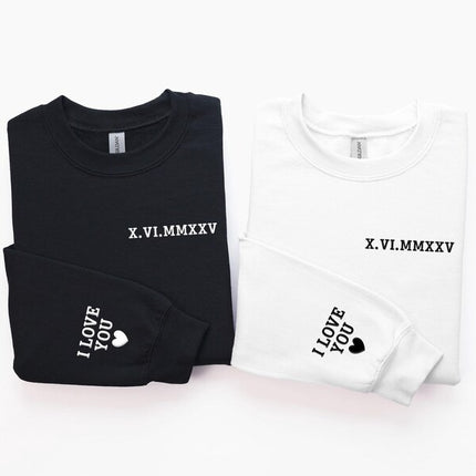Personalised Roman Numeral Puff Printed Sweater, Couple Matching Crewneck Jumper