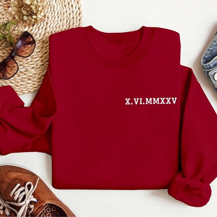 Personalised Roman Numeral Puff Printed Sweater, Couple Matching Crewneck Jumper