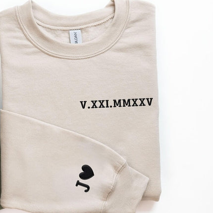 Personalised Roman Numeral Puff Printed Sweater, Couple Matching Crewneck Jumper