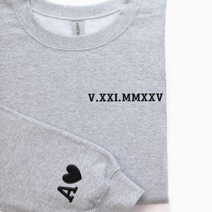 Personalised Roman Numeral Puff Printed Sweater, Couple Matching Crewneck Jumper