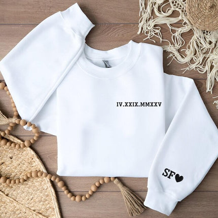 Personalised Roman Numeral Puff Printed Sweater, Couple Matching Crewneck Jumper