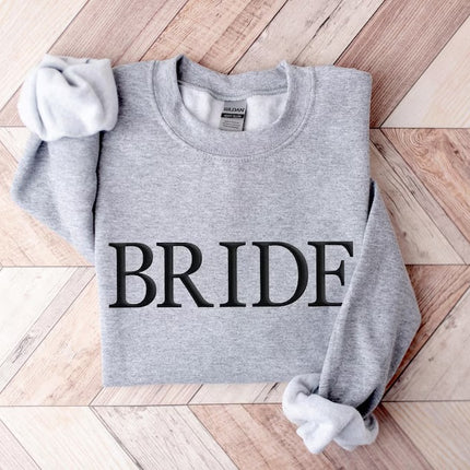 Personalised Puff Printed Bride Sweatshirt, Custom Embossed Bride To Be Sweater
