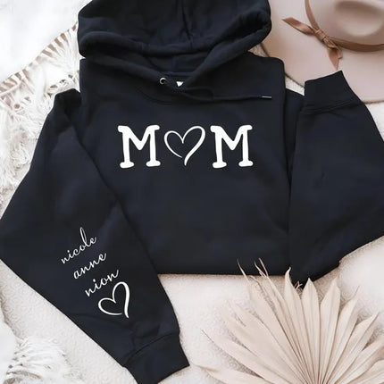 Personalised Mom Hoodie with Kids Names on Sleeve, Custom Trendy Mom Jumpers