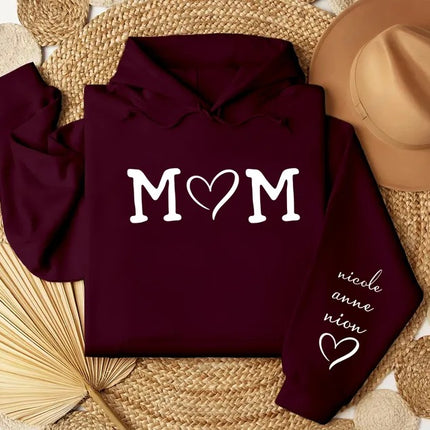 Personalised Mom Hoodie with Kids Names on Sleeve, Custom Trendy Mom Jumpers