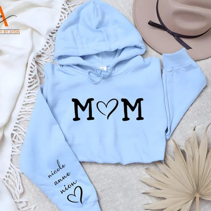 Personalised Mom Hoodie with Kids Names on Sleeve, Custom Trendy Mom Jumpers