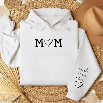 Personalised Mom Hoodie with Kids Names on Sleeve, Custom Trendy Mom Jumpers