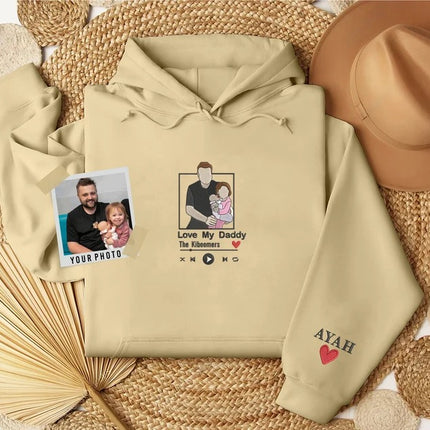 Personalised Portrait Photo Dad Hoodie, Embroidered Hoodie, Gift For Father