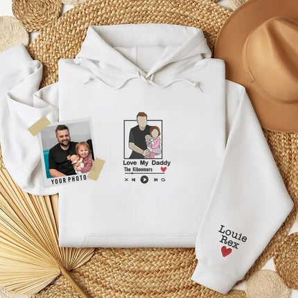 Personalised Portrait Photo Dad Hoodie, Embroidered Hoodie, Gift For Father