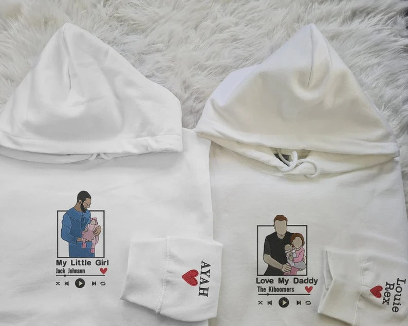Personalised Portrait Photo Dad Hoodie, Embroidered Sketch from Picture Hooded Sweater, Album Cover Custom Sketch Jumper, Father's Day Gifts