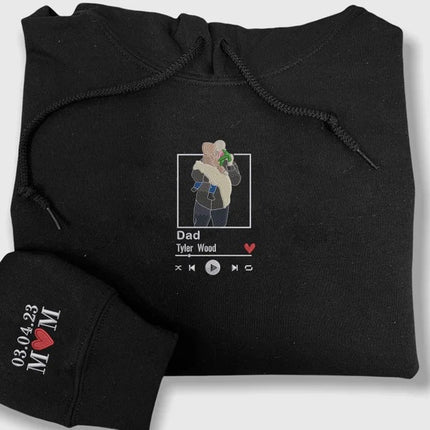 Personalised Portrait Photo Dad Hoodie, Embroidered Hoodie, Gift For Father
