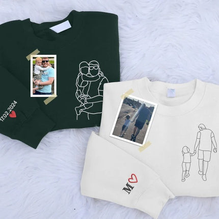 Custom Portrait from Photo Dad Sweatshirt, Embroidered Family Sketch Sweaters