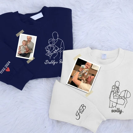 Custom Portrait from Photo Dad Sweatshirt, Embroidered Family Sketch Sweaters