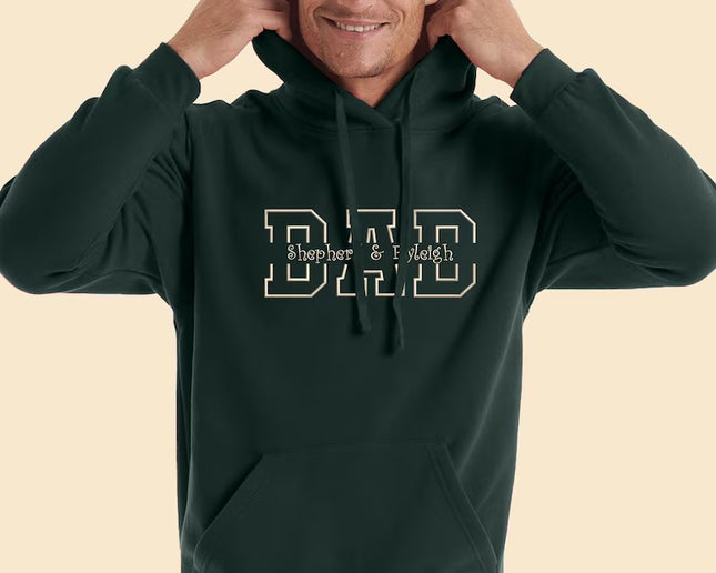 Personalised Dad Hoodie, Embroidered Kids Names on Chest Hoody, Special Gift for Dad