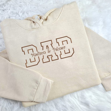 Personalised Dad Hoodie, Embroidered Kids Names on Chest Hoody, Special Gift for Dad