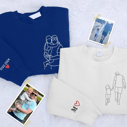 Custom Portrait from Photo Dad Sweatshirt, Embroidered Family Sketch Sweaters