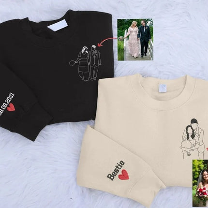 Custom Portrait from Photo Dad Sweatshirt, Embroidered Family Sketch Sweaters