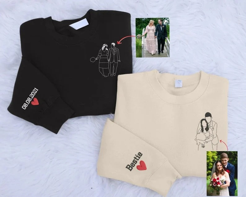 Custom Portrait from Photo Dad Sweatshirt, Embroidered Family Sketch Sweaters, Memorable Father's Day Gift, Special Matching Jumper for Dad