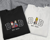 Personalised Photo Sweatshirt for Dad, Embroidered Sketch from Picture Jumper, Custom Dad Est Year Sweater, Family Matching Fathers Day Tops