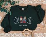 Personalised Photo Sweatshirt for Dad, Embroidered Sketch from Picture Jumper, Custom Dad Est Year Sweater, Family Matching Fathers Day Tops