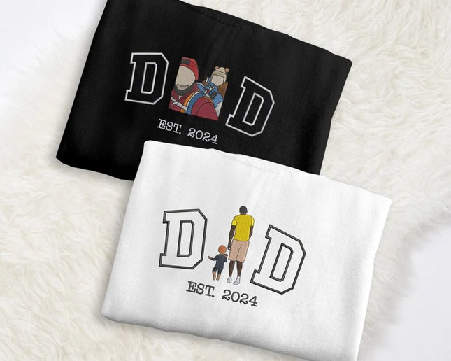 Personalised Photo Sweatshirt for Dad, Embroidered Sketch from Picture Jumper, Custom Dad Est Year Sweater, Family Matching Fathers Day Tops