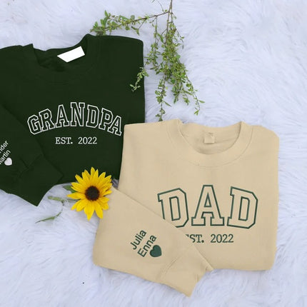 Embroidered Grandpa Sweatshirt, Personalized KIds Name on Sleeves Dad Sweater