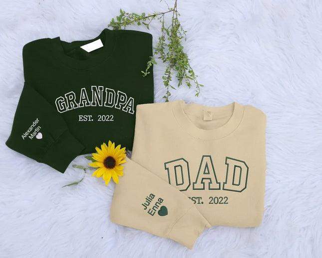 Embroidered Grandpa Sweatshirt, Personalized KIds Name on Sleeves Dad Sweater