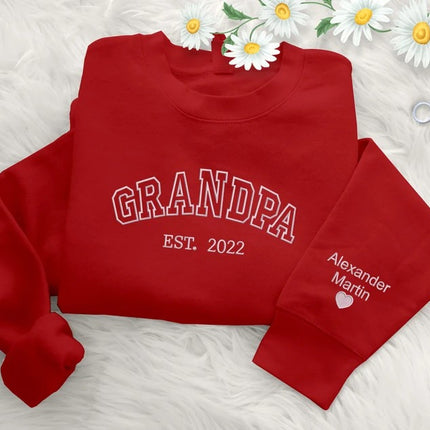 Embroidered Grandpa Sweatshirt, Personalized KIds Name on Sleeves Dad Sweater