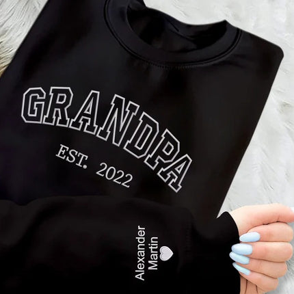 Embroidered Grandpa Sweatshirt, Personalized KIds Name on Sleeves Dad Sweater