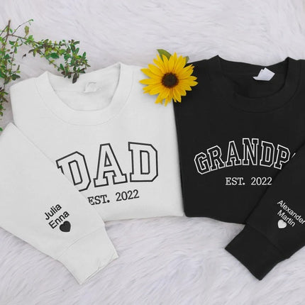 Embroidered Grandpa Sweatshirt, Personalized KIds Name on Sleeves Dad Sweater