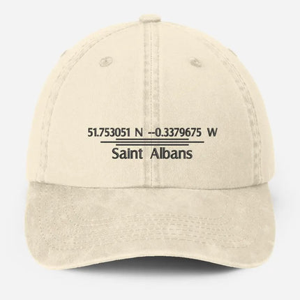 Personalised Embroidered Baseball Cap, Custom City Name With Location Coordinates Hat