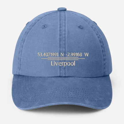 Personalised Embroidered Baseball Cap, Custom City Name With Location Coordinates Hat
