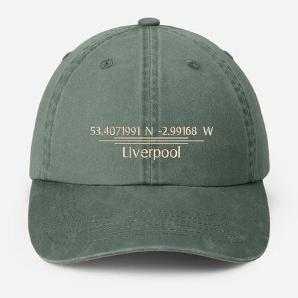 Personalised Embroidered Baseball Cap, Custom City Name With Location Coordinates Hat