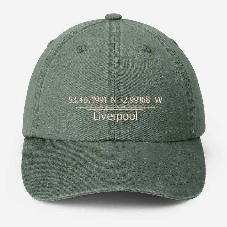 Personalised Embroidered Baseball Cap, Custom City Name With Location Coordinates Hat, Cotton Vintage Style Hats for Men, Fathers Day Gifts