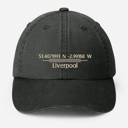 Personalised Embroidered Baseball Cap, Custom City Name With Location Coordinates Hat