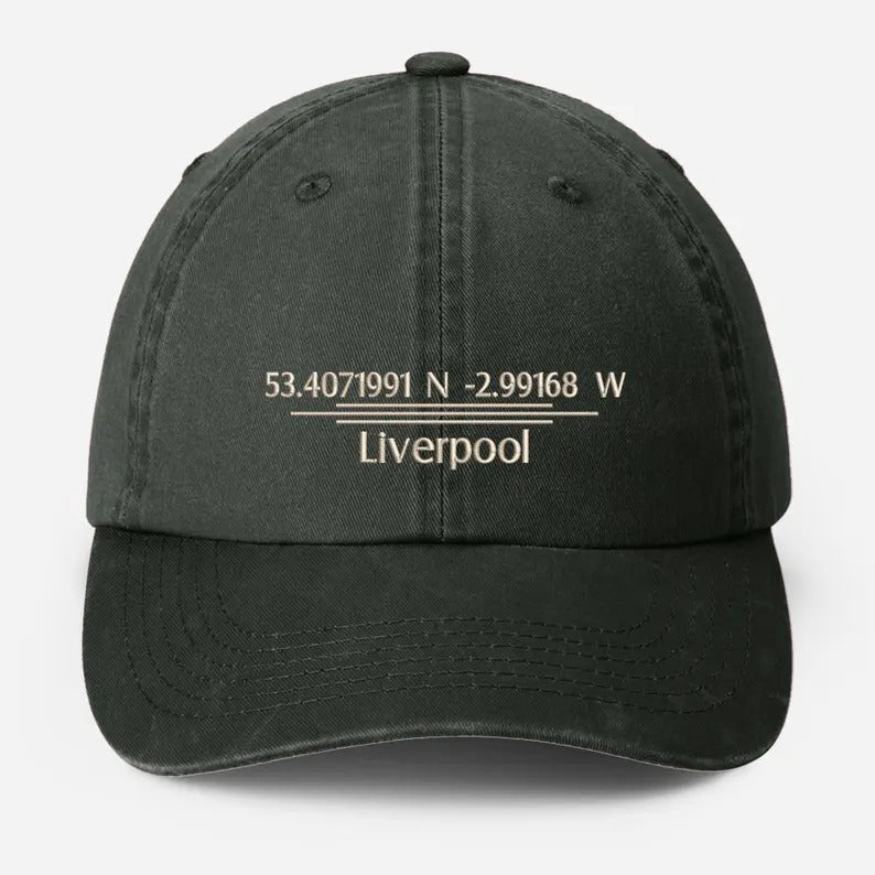 Personalised Embroidered Baseball Cap, Custom City Name With Location Coordinates Hat, Cotton Vintage Style Hats for Men, Fathers Day Gifts