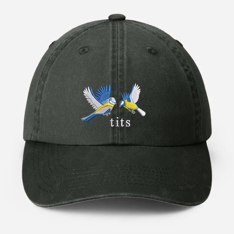 Tits Embroidered Baseball Cap, Dad Adjustable Strap Hat, Unisex Summer Holiday Cotton Cap, Funny Bird Lover Baseball Hat, Fathers Day Gifts