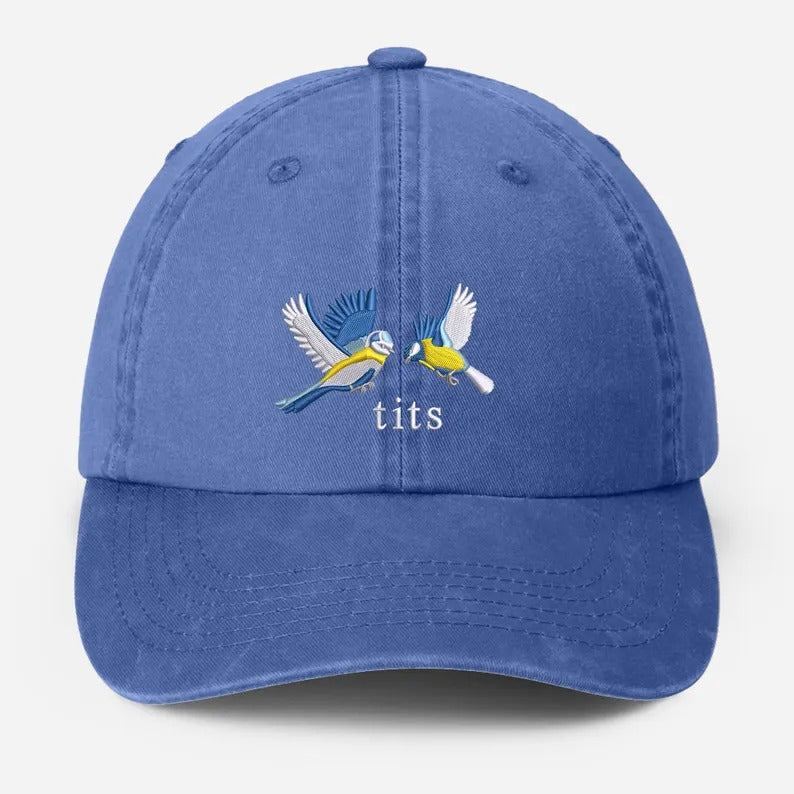 Tits Embroidered Baseball Cap, Dad Adjustable Strap Hat, Unisex Summer Holiday Cotton Cap, Funny Bird Lover Baseball Hat, Fathers Day Gifts