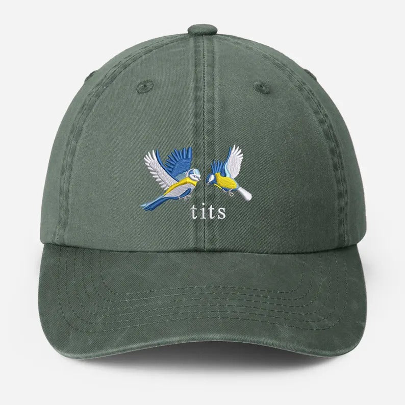 Tits Embroidered Baseball Cap, Dad Adjustable Strap Hat, Unisex Summer Holiday Cotton Cap, Funny Bird Lover Baseball Hat, Fathers Day Gifts