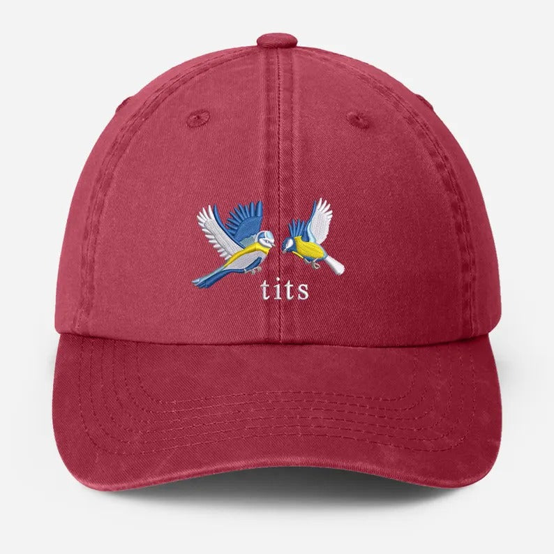 Tits Embroidered Baseball Cap, Dad Adjustable Strap Hat, Unisex Summer Holiday Cotton Cap, Funny Bird Lover Baseball Hat, Fathers Day Gifts