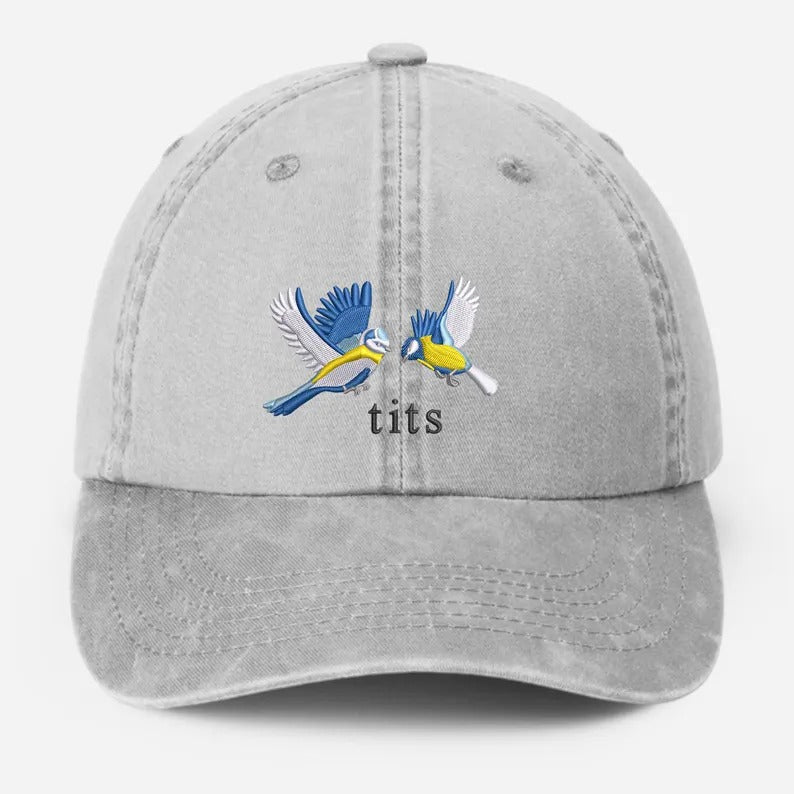 Tits Embroidered Baseball Cap, Dad Adjustable Strap Hat, Unisex Summer Holiday Cotton Cap, Funny Bird Lover Baseball Hat, Fathers Day Gifts