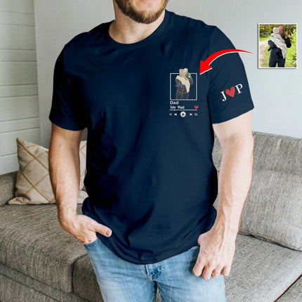 Embroidered Dad Portrait Photo T Shirt, Personalised Sketch Shirt with Song Album
