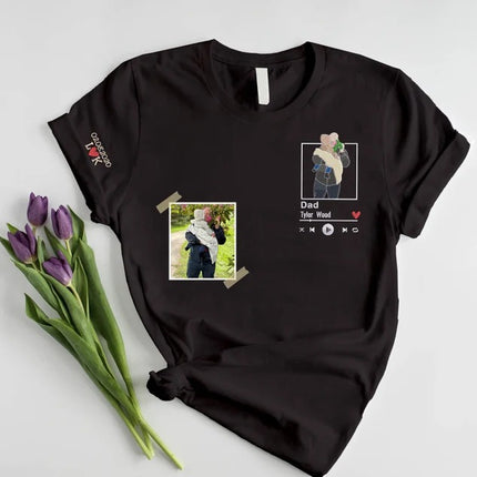 Embroidered Dad Portrait Photo T Shirt, Personalised Sketch Shirt with Song Album