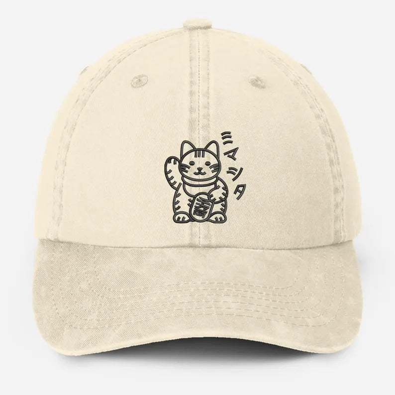 Retro Japanese Cat Baseball Hat, Aesthetic Cat Lover Anime Hat, Japanese Cat Embroidered Vintage Hat, Animal Lover Gifts, Fathers Day Gifts