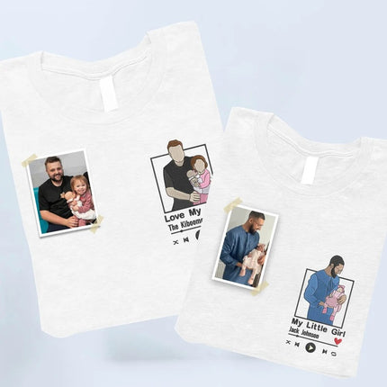 Embroidered Dad Portrait Photo T Shirt, Personalised Sketch Shirt with Song Album