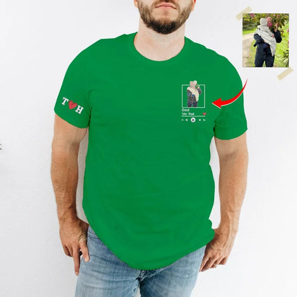 Embroidered Dad Portrait Photo T Shirt, Personalised Sketch Shirt with Song Album