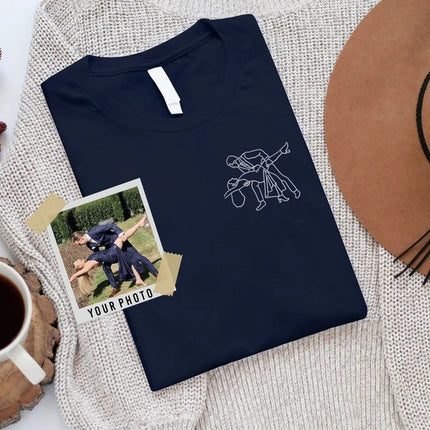 Embroidered Portrait Photo Tshirt for Dad, Custom Outline Sketch Family Matching Tees