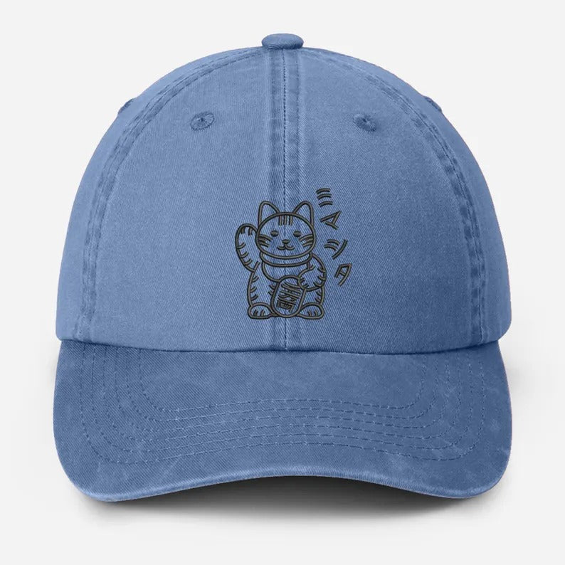Retro Japanese Cat Baseball Hat, Aesthetic Cat Lover Anime Hat, Japanese Cat Embroidered Vintage Hat, Animal Lover Gifts, Fathers Day Gifts
