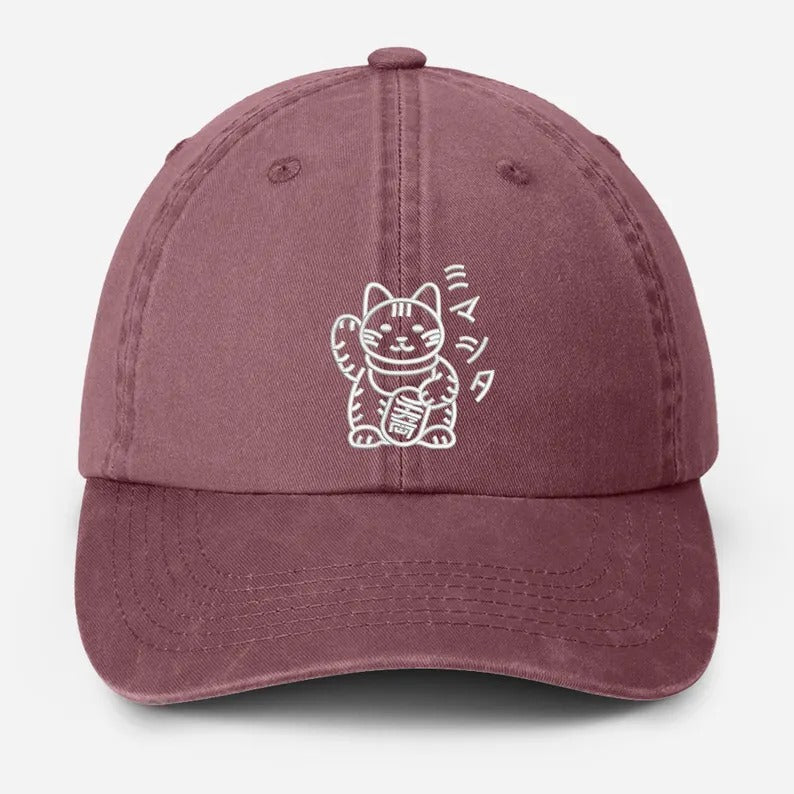 Retro Japanese Cat Baseball Hat, Aesthetic Cat Lover Anime Hat, Japanese Cat Embroidered Vintage Hat, Animal Lover Gifts, Fathers Day Gifts