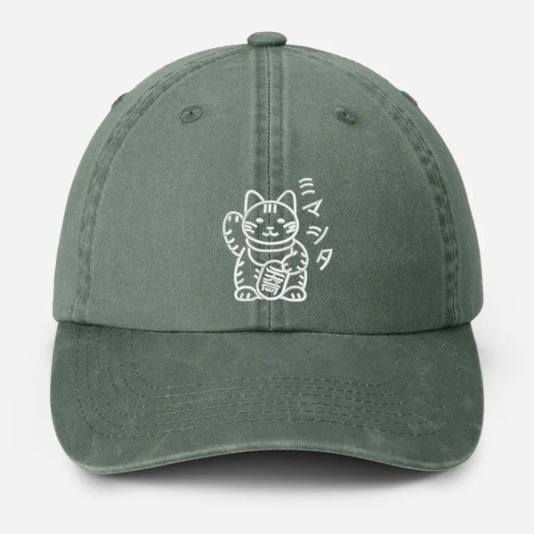 Retro Japanese Cat Baseball Hat, Aesthetic Cat Lover Anime Hat, Japanese Cat Embroidered Vintage Hat, Animal Lover Gifts, Fathers Day Gifts